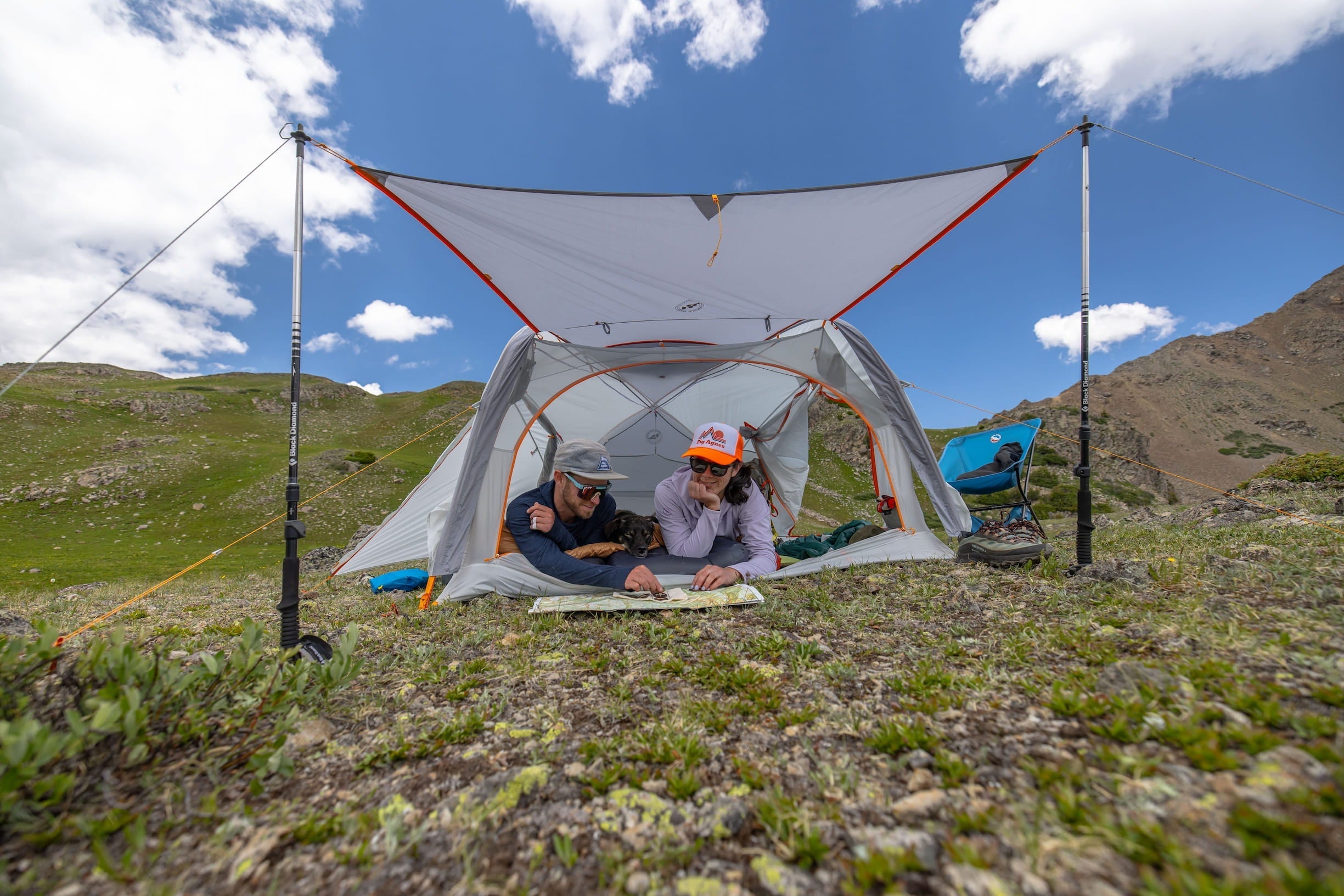 Setting up camp by the water