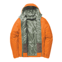 Orange and gray jacket with a hood on a white background
