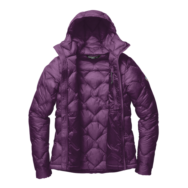 Dark purple geometric patterned hooded jacket unzipped