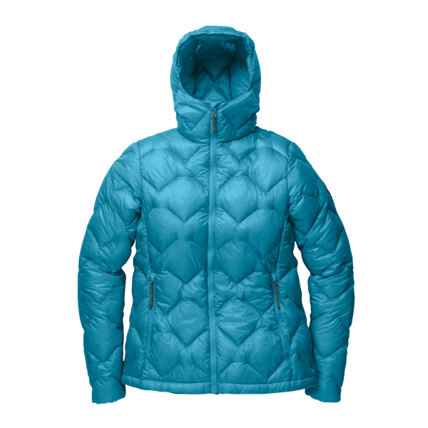Blue geometric patterned hooded jacket