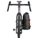 Bicycle with a black bag attached to the fork on a white background
