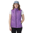 Woman wearing purple vest