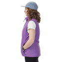 Side view of woman wearing purple vest