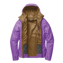Purple hooded jacket with bronze interior unzipped