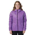 Woman wearing purple hooded jacket