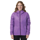 Woman wearing purple hooded jacket