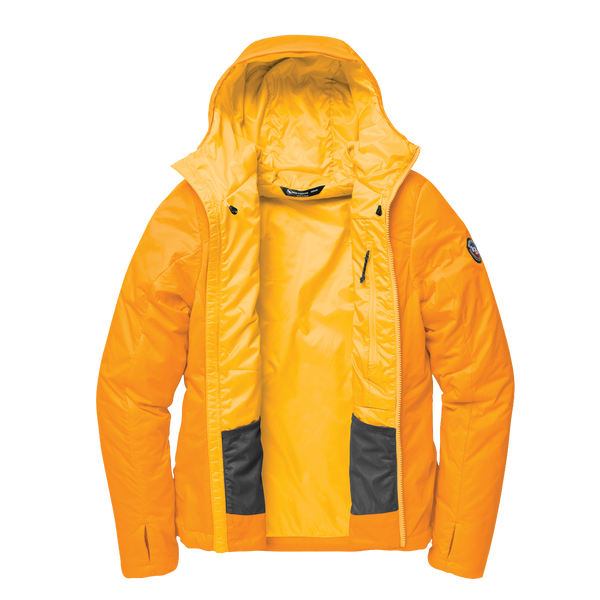 Yellow hooded jacket unzipped