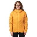 Woman wearing yellow hooded jacket