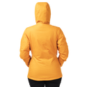 Rear view of woman wearing yellow hooded jacket
