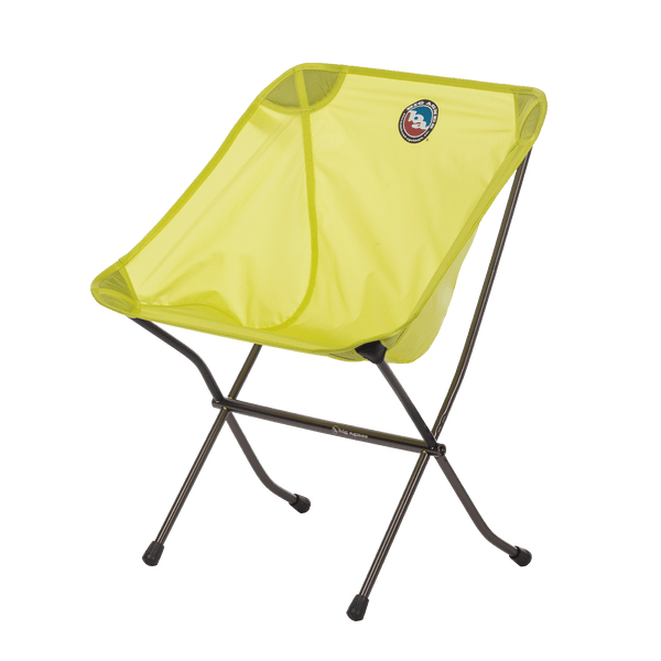 Yellow folding chair with a brand logo on a white background