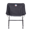 Black folding chair with a logo on a transparent background