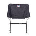 Black folding chair with a logo on a transparent background