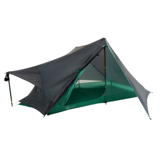 Camping tent with green interior on a white background