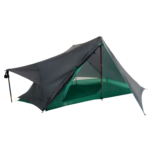 Camping tent with green interior on a white background