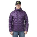 Man standing in a purple quilted puffer jacket