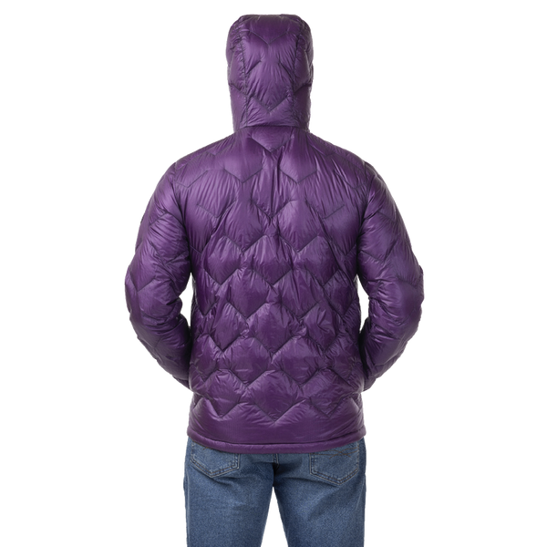 Dark purple quilted jacket on a white background