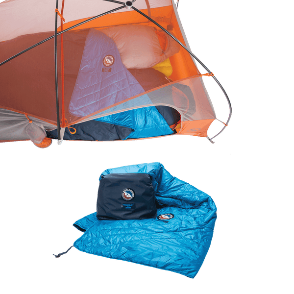 Insulated Tent Comforter Shown Inside And Outside Of Tent